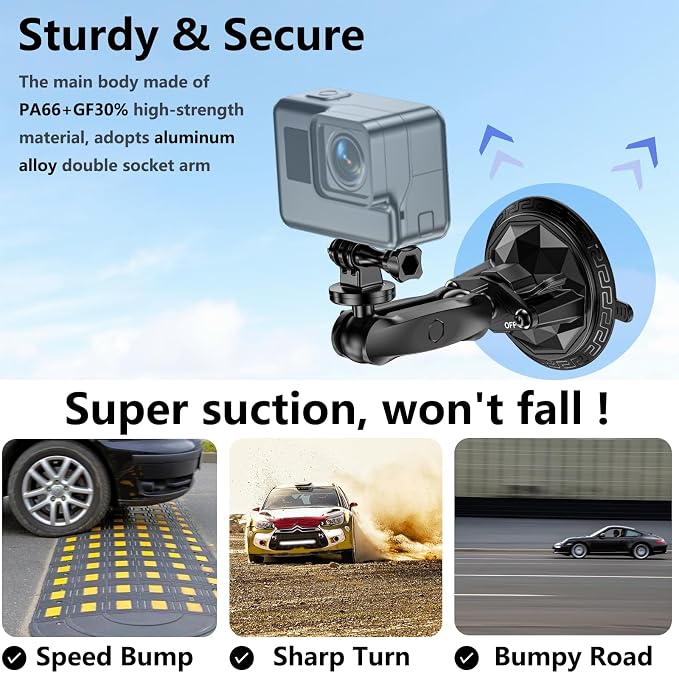 Camera Suction Cup Mount with Ball Head Magic Arm, Twist-Lock Composite Suction