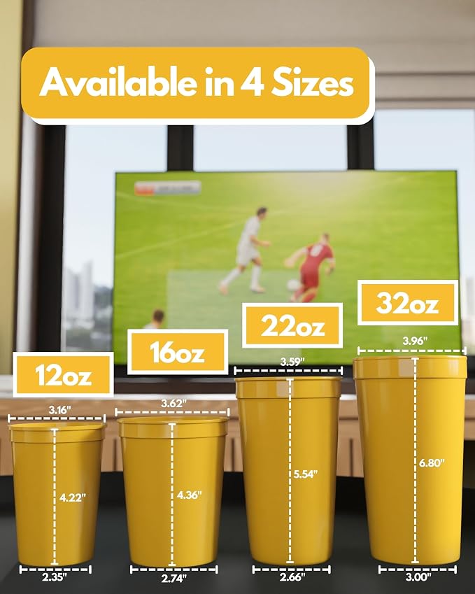 PartyPrints 100 Pack Small 10 to 12 oz Yellow Reusable Blank Plastic Cups