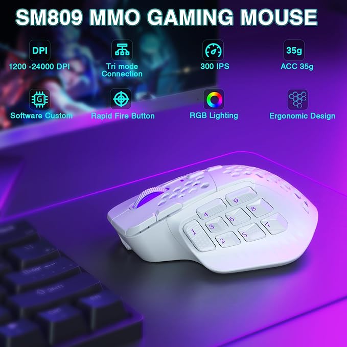 SM809 Pro Wireless MMO Gaming Mouse