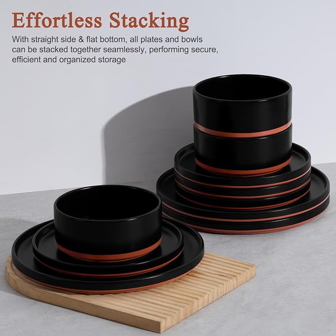 LIANYU 12 Pieces Porcelain Dinnerware Set, Dishes Set