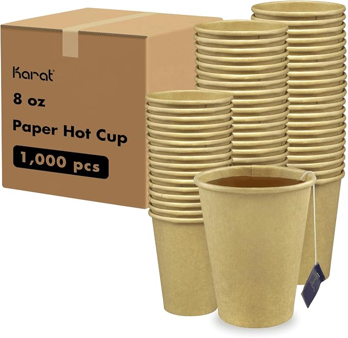 Karat 8 oz Coffee Cups, Kraft Disposable Paper Hot Cups, 1000ct | C-K508K