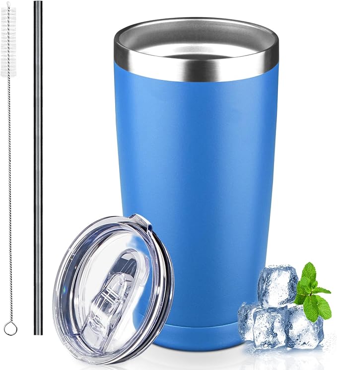 20 oz Tumbler with Lids and Straws, Stainless Steel Insulated Coffee Tumbler