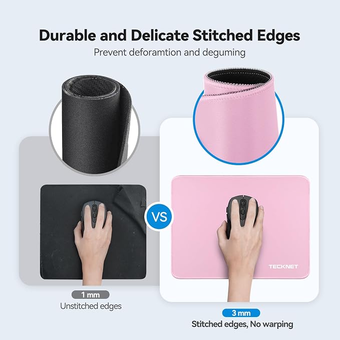 TECKNET Mouse Pad with Anti-fray Stitchin, Waterproof Surface & Non-Slip Rubber
