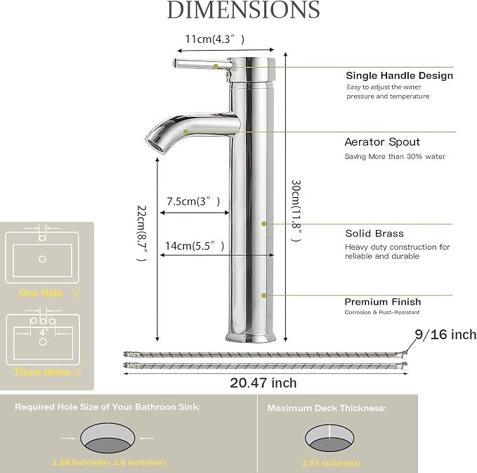 Chrome Bathroom Faucets, Vessel Sink Faucet Single Hole Single Handle