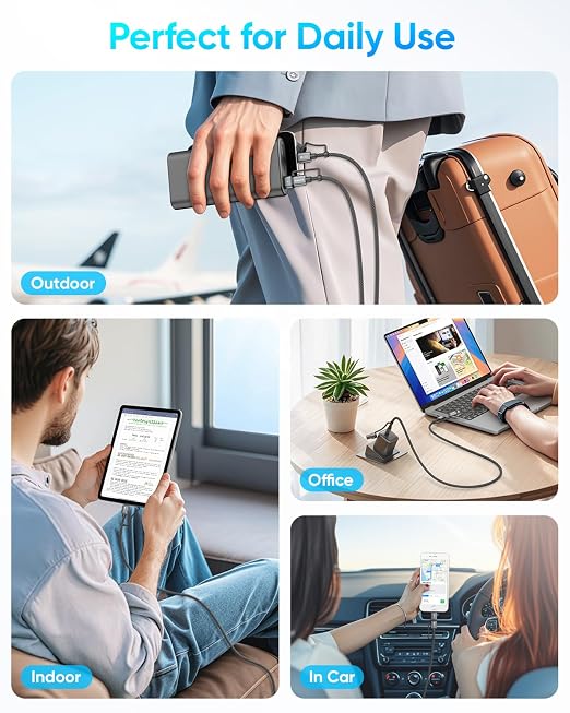 SUNGUY 4 in 1 Charging Cable 3FT, 60W Multi Charging Cable, USB-C/A to