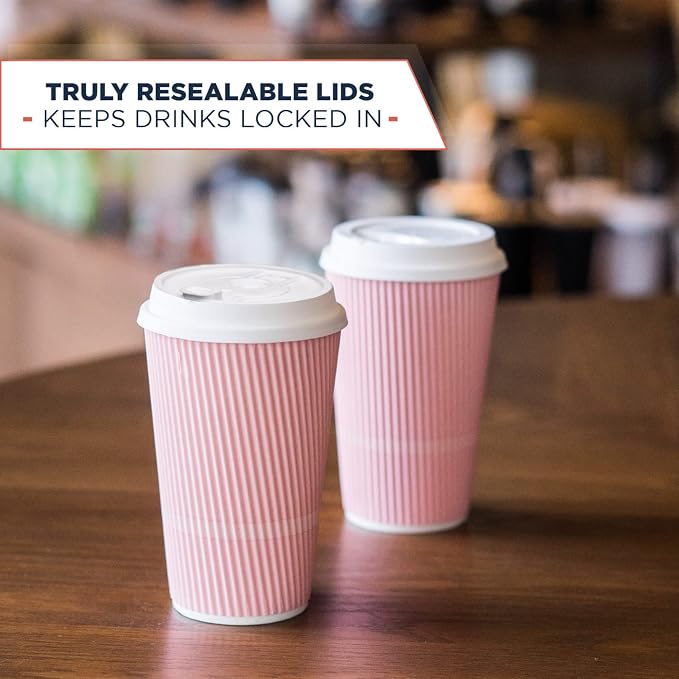 Disposable Coffee Cups With Lids - 16 oz To Go Coffee Cup. Large Travel Cups