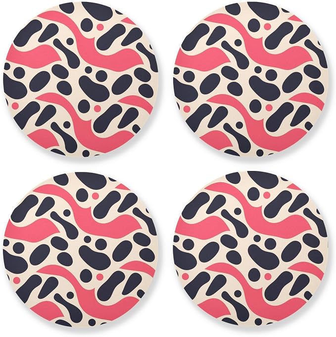 Black Polka Dots on Pink Background Set of 4 Round Coasters