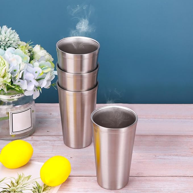 Zopeal 4 Pcs Stainless Steel Cups 16 Oz, Double Wall Vacuum Pint Cup Tumbler