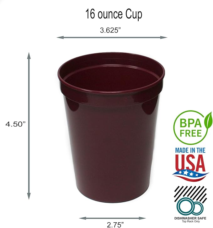 Rolling Sands 16 oz. Reusable Plastic Stadium Cups, 8 Pack, Made in USA