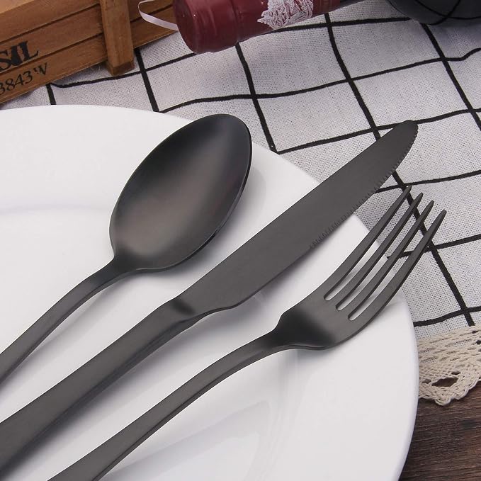 Matte Black Silverware Set, Satin Finish 20-Piece Stainless Steel Flatware Set