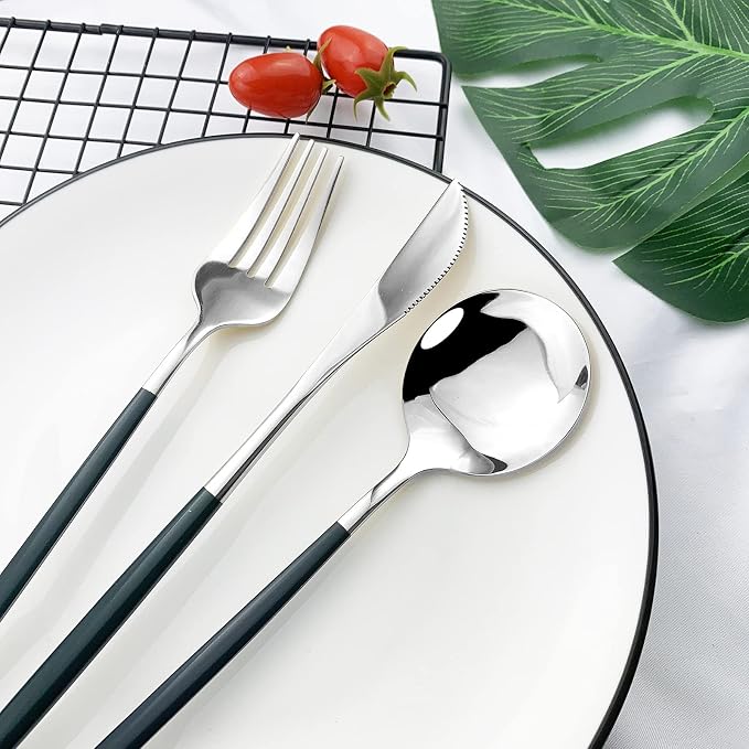 JASHII Flatware Serving Set 24 Piece, Stainless Steel Silverware Set, Modern