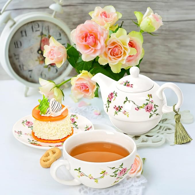 Coloch Tea for One Set, Porcelain Teapot Cup and Saucer Set