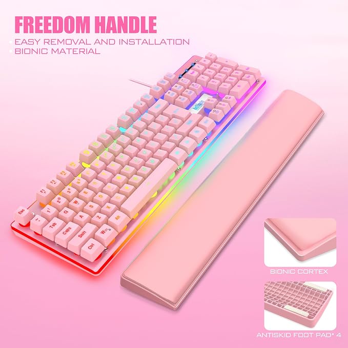 RedThunder K10 Wired Gaming Keyboard and Mouse and Wrist Rest Combo, RGB Backlit