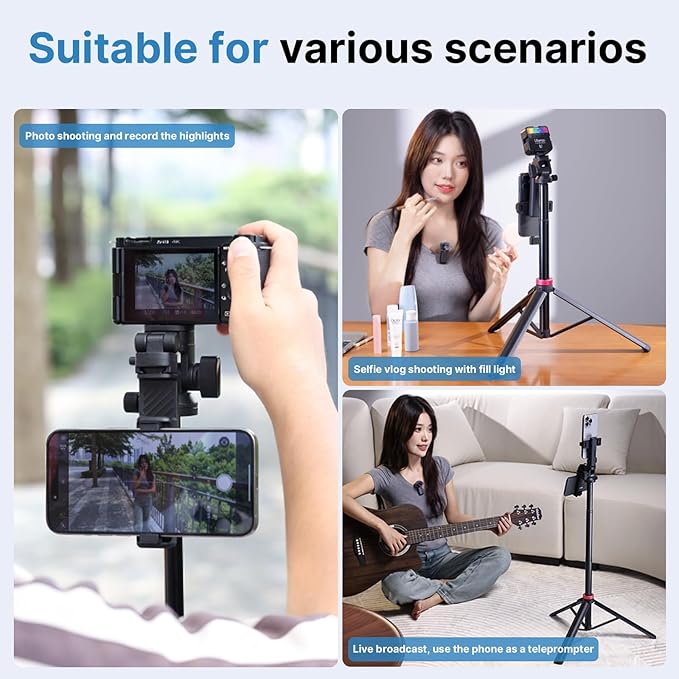 ULANZI MT-78 Extendable Phone Tripod, Metal 72.83" Selfie Stick Camera Tripod