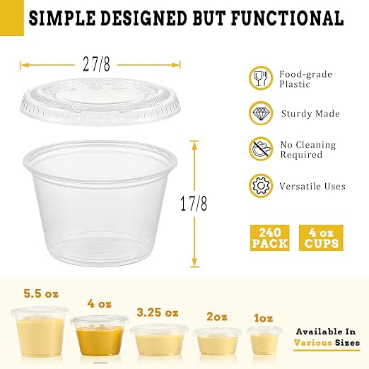 VITEVER Portion Cups With Lids, Small Plastic Containers with Lids, Airtight