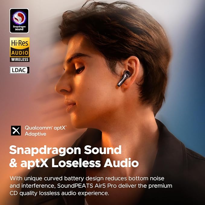 SoundPEATS Air5 Pro Adaptive Hybrid Noise Cancelling Wireless Earbuds, Qualcomm