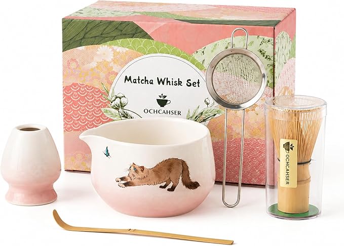 Matcha Set with Cat Pattern, 17 OZ Matcha Bowl, Matcha Kit
