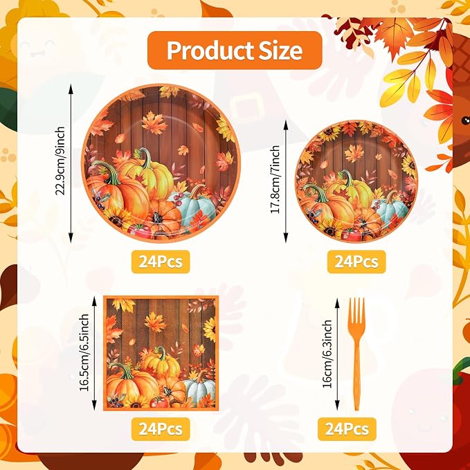 96 Pieces Thanksgiving Pumpkin Tableware Set Party Supplies