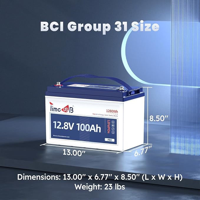12V 100Ah Pro LiFePO4 Battery, Grade A Battery Cells, Group 31 Deep Cycle