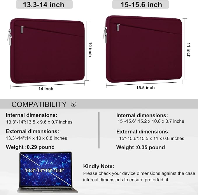 Laptop Sleeve 15.6 inch, Durable Computer Carrying Bag Protective Case