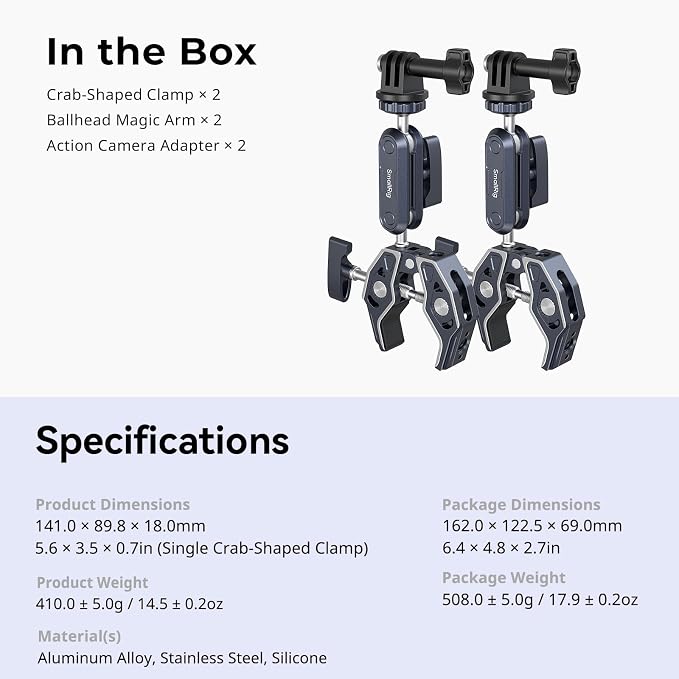 SMALLRIG Camera Mount Clamp 2-Pack, Ballhead Magic Arm