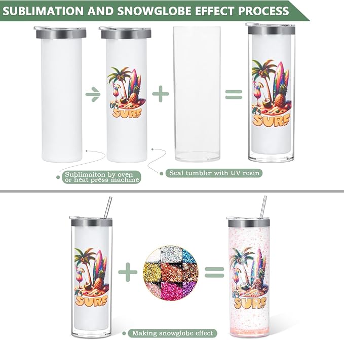 20 Oz 8 Pack Double Wall Pre Drilled Sublimation Storyboard Snow Globe Tumbler