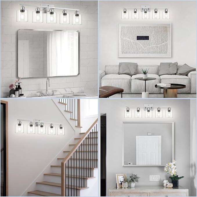 Modern Brushed Nickel 5 Light Bathroom Vanity Light