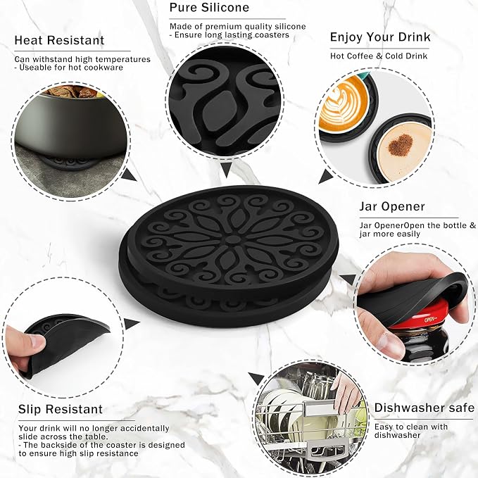 Silicone Coasters for Drinks, Resistant Reusable Drink Coasters-Great Gift for