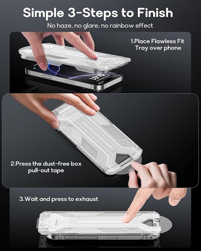 3 Pack for iPhone 15 Pro Max Tempered Glass Screen Protector:9H+ Durable