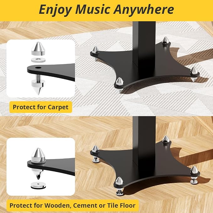 Adjustable Bookshelf Speaker Stands Pair, 20-27.5 Inch All-Metal Heavy Duty
