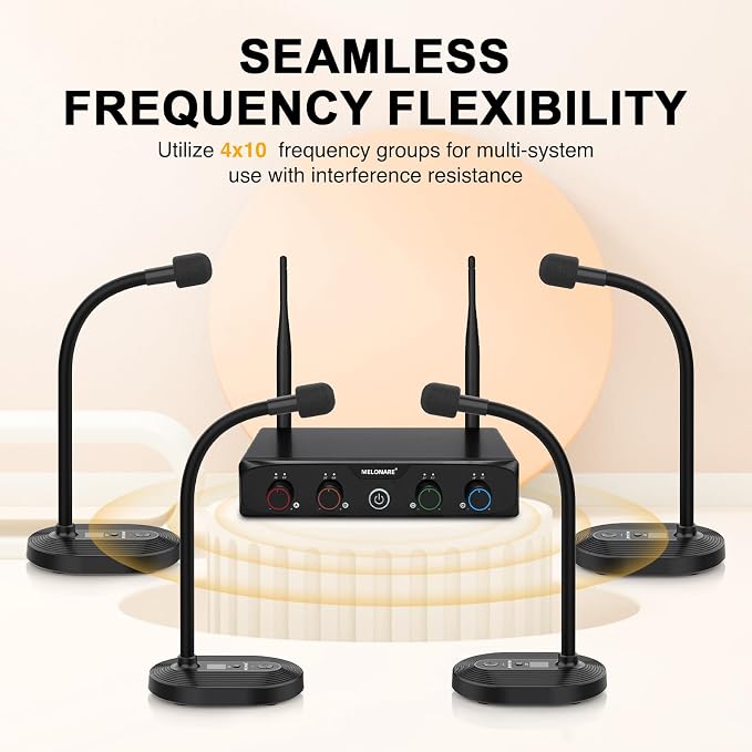 4-Channel Wireless Conference Microphone System, UHF Compact Cordless Mic Set