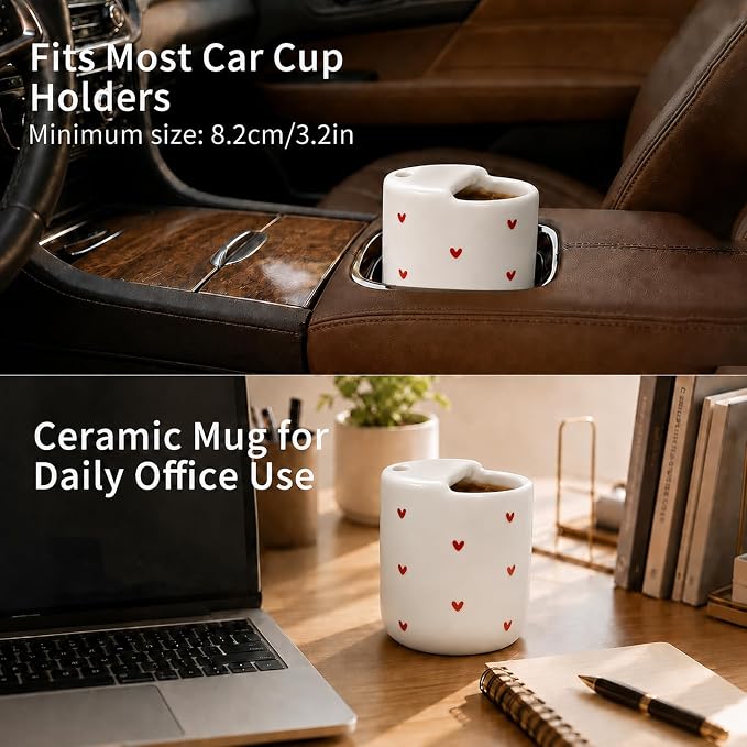 To Go Ceramic Coffee Cups with Lids, Romantic Red Hearts Ceramic Traval Mug