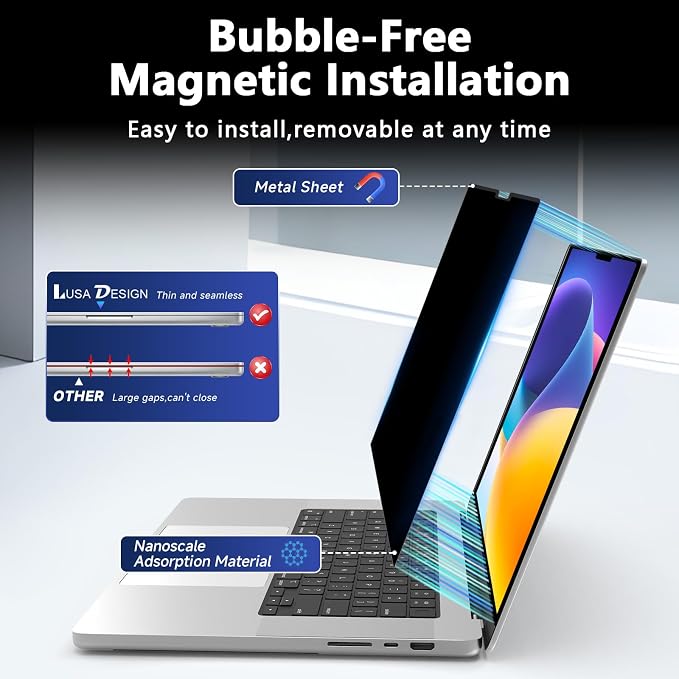 Magnetic MacBook Air 15 Inch Privacy Screen, Removable Anti Glare Blue Light