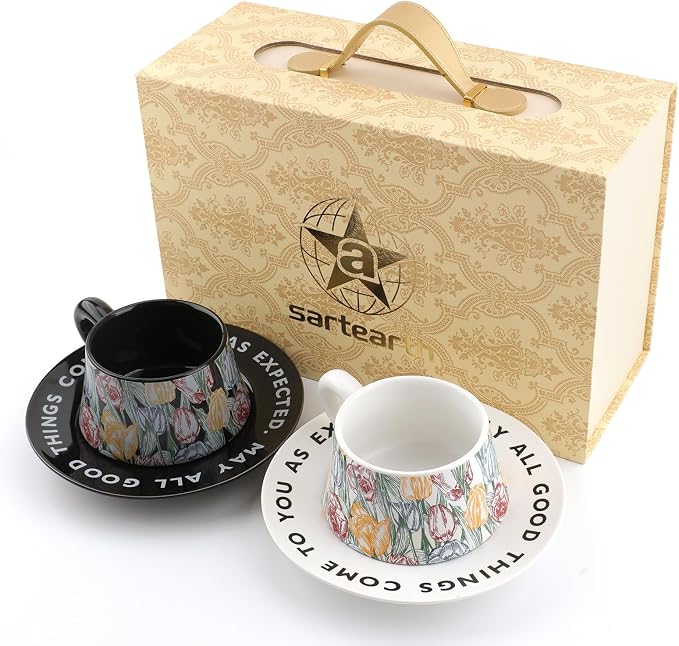 Tea Cup and Saucer Set Floral Design Porcelain Ceramic Coffee Cup Sets