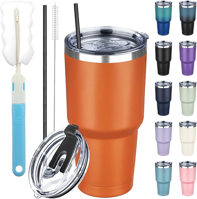 30 oz Tumbler with Lids and Straws, Stainless Steel Insulated Coffee Tumbler