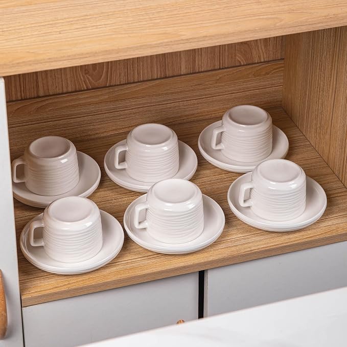 Tea Cups and Saucers Set, 8 OZ White Porcelain Coffee Cups | British Tea Set of