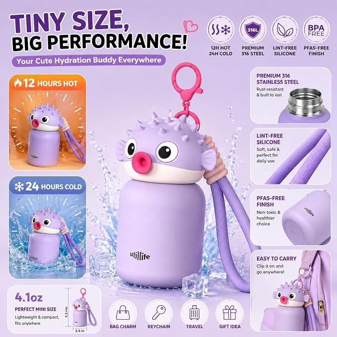 4.1oz Mini Insulated Water Bottle, Portable Coffee Cup, Small Travel Cup Vacuum