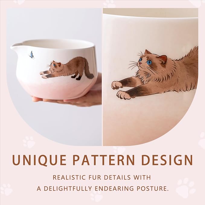 Matcha Set with Cat Pattern, 17 OZ Matcha Bowl, Matcha Kit