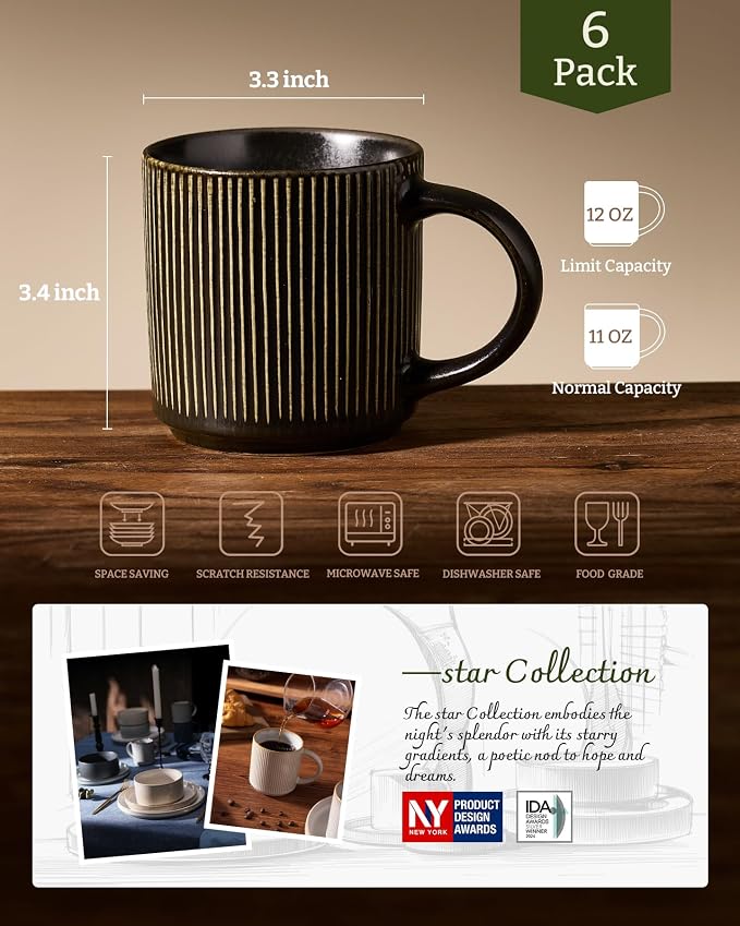 famiware Coffee Mug Set for 6, Star 12 oz Catering Mugs Cup Set