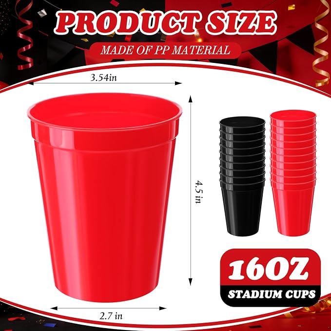 Yungyan 50 Pack 16 oz Stadium Cups Reusable Plastic Cups Blank Drink Stadium