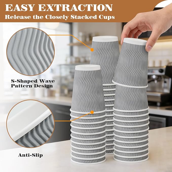 Ginkgo 100 Pack 12 oz Disposable Insulated Coffee Cups