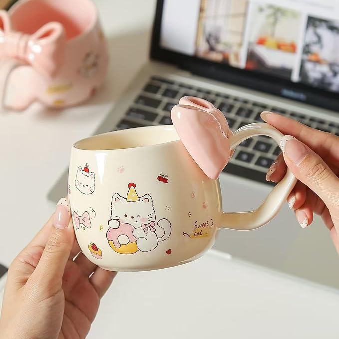 DTIUYIOP-Cute WhiteCat Ceramic Coffee Mug