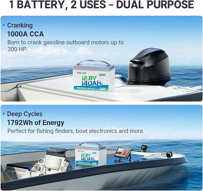 Redodo 12V 140Ah Dual Purpose Lithium Marine Battery, 1000CCA Group 31