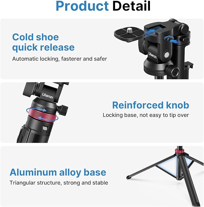 ULANZI MT-78 Extendable Phone Tripod, Metal 72.83" Selfie Stick Camera Tripod