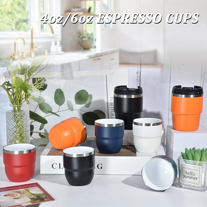 CHLJAR Espresso Cups, 4oz Insulated Espresso Cup Set of 2, Espresso Shot Cups