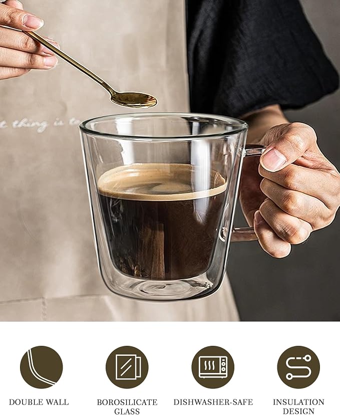 LIBWYS 12oz Double Wall Glass Coffee Mugs, Cappuccino Latte Tea Cups