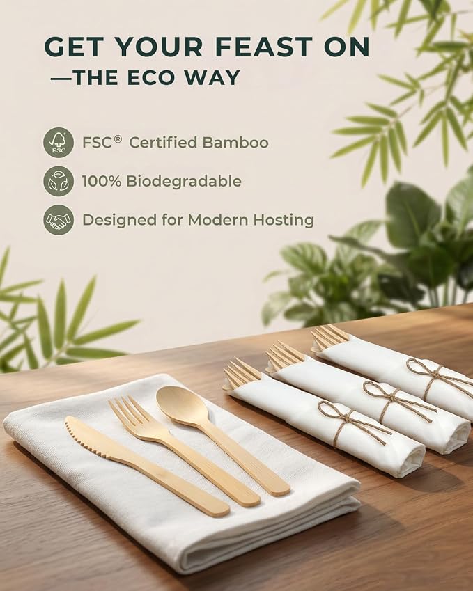 Pre Rolled Bamboo Silverware Set