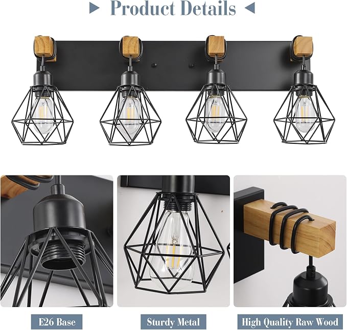 4 Light Farmhouse Vanity Light for Bathroom