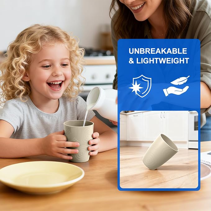 Unbreakable Wheat Straw Cups, Alternative to Plastic Cups Set 6 PCS, 16 OZ