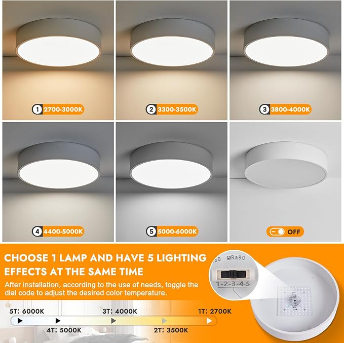 Dimmable LED White Flush Mount Ceiling Light Fixture